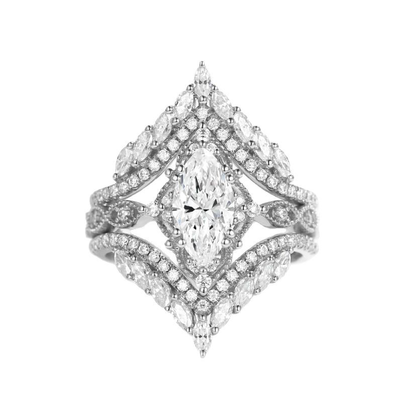 Crown Horse Eye Diamond Ring Set Copper Luxury