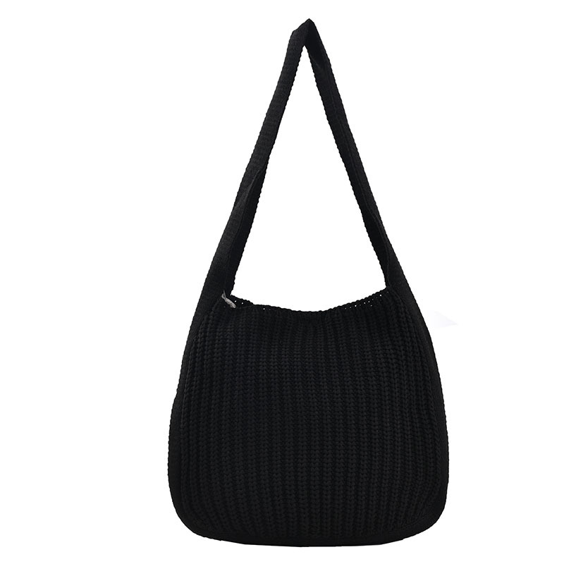 Retro Underarm Single Shoulder Woven Student Handbag Black - Shop at LoveMi