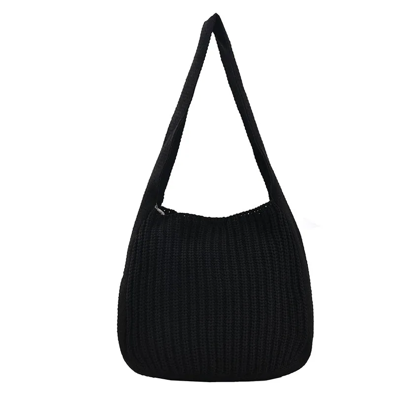 Retro Underarm Single Shoulder Woven Student Handbag - Black