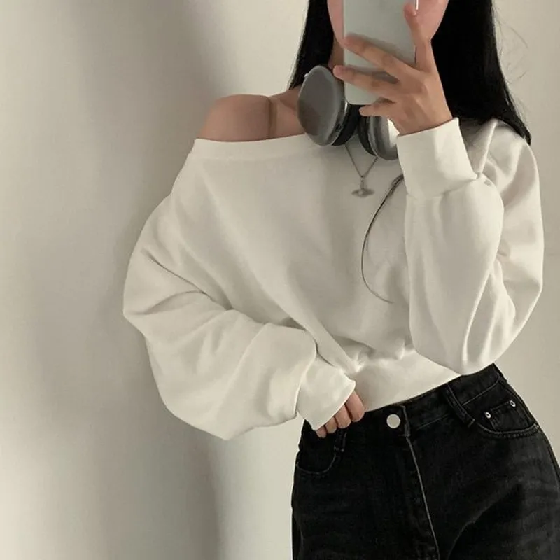 Thin Bottoming Shirt Off-shoulder Loose Casual Top