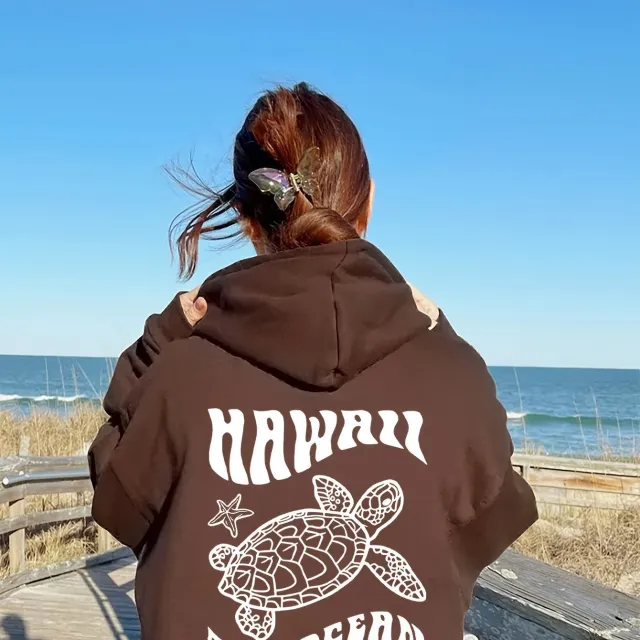 Comfortable Suede Hoodie Turtle And Starfish Pattern Sweater Coffee - Shop at LoveMi