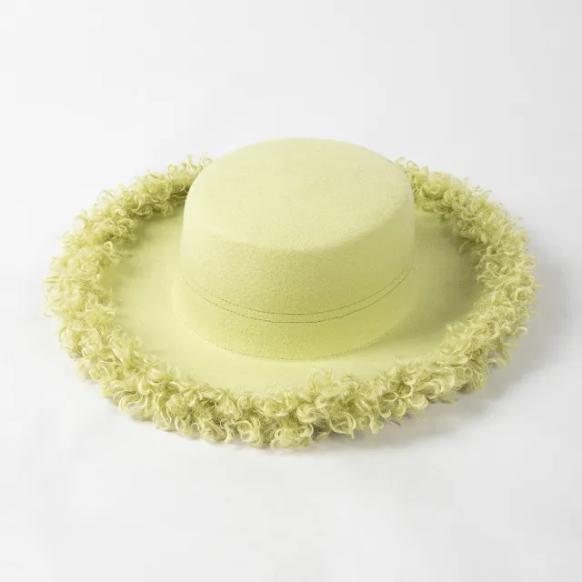 Fall Winter Fashion Leisure Circle Curly Brim Flat Top Wool Top Hat Mint Green - Shop at LoveMi