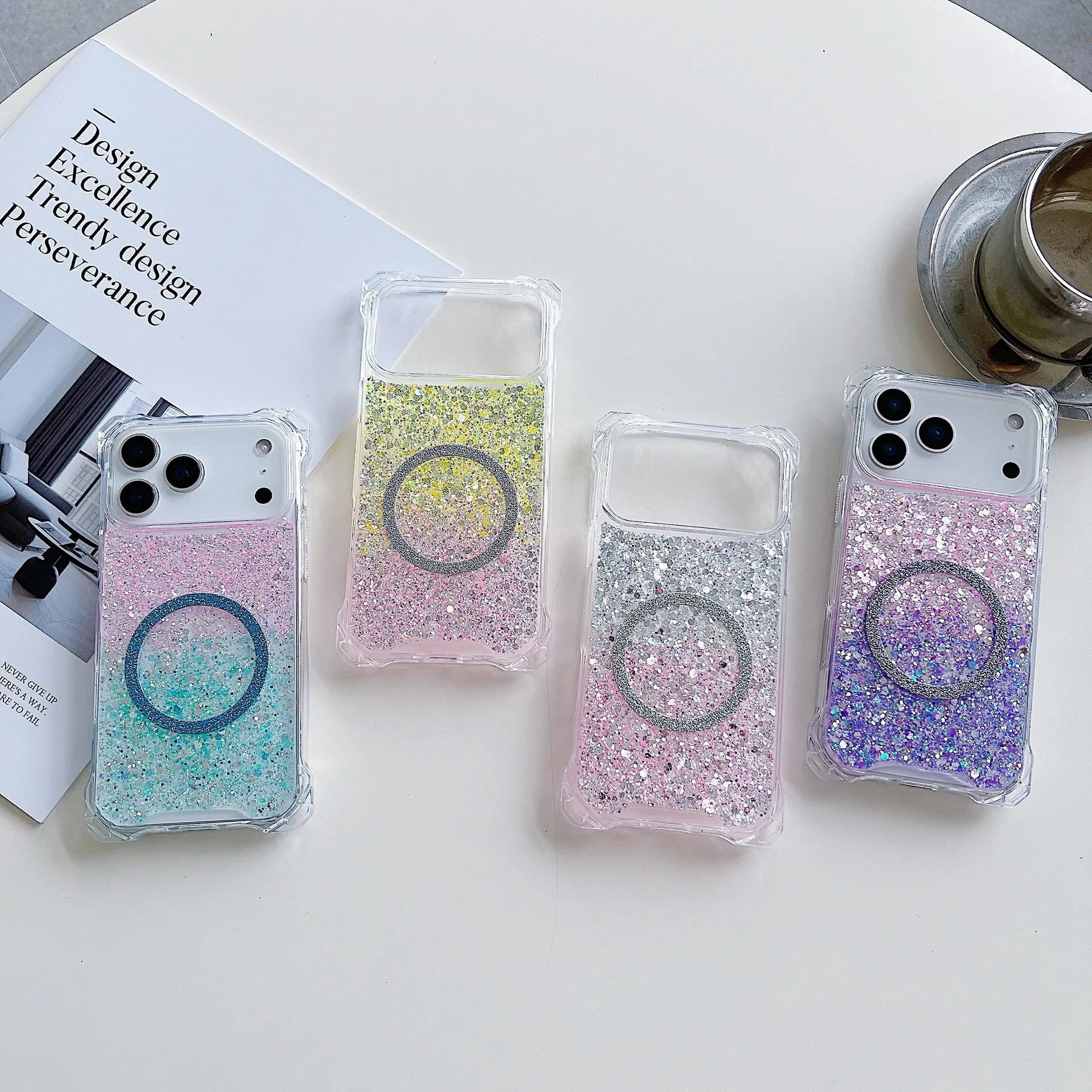 Applicable To IPhone16pro Glitter Magnetic Drop-resistant Phone