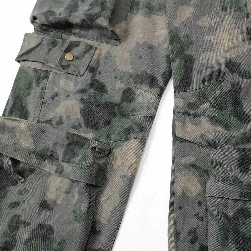 Dimensional Patch Pocket Wide Leg Tie-dye Camouflage Large Pocket Overalls Men