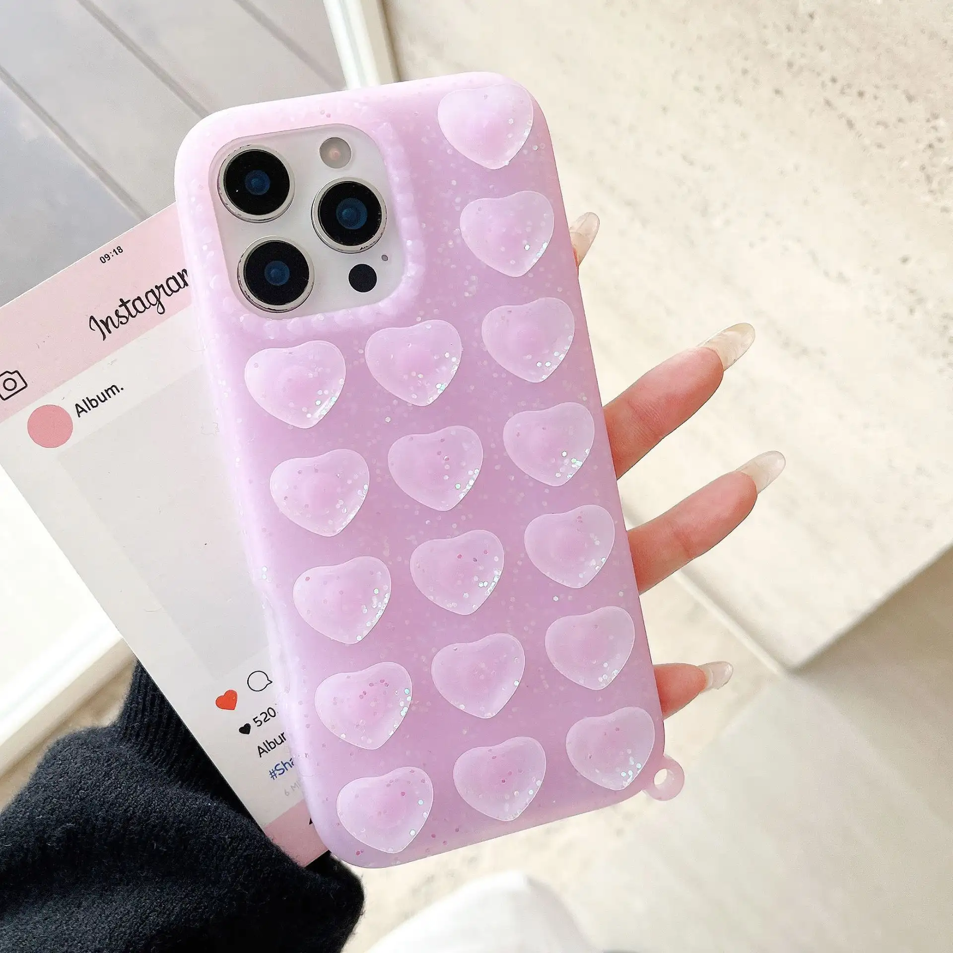 Love-themed Glitter Suction Cup Phone Case Suitable For