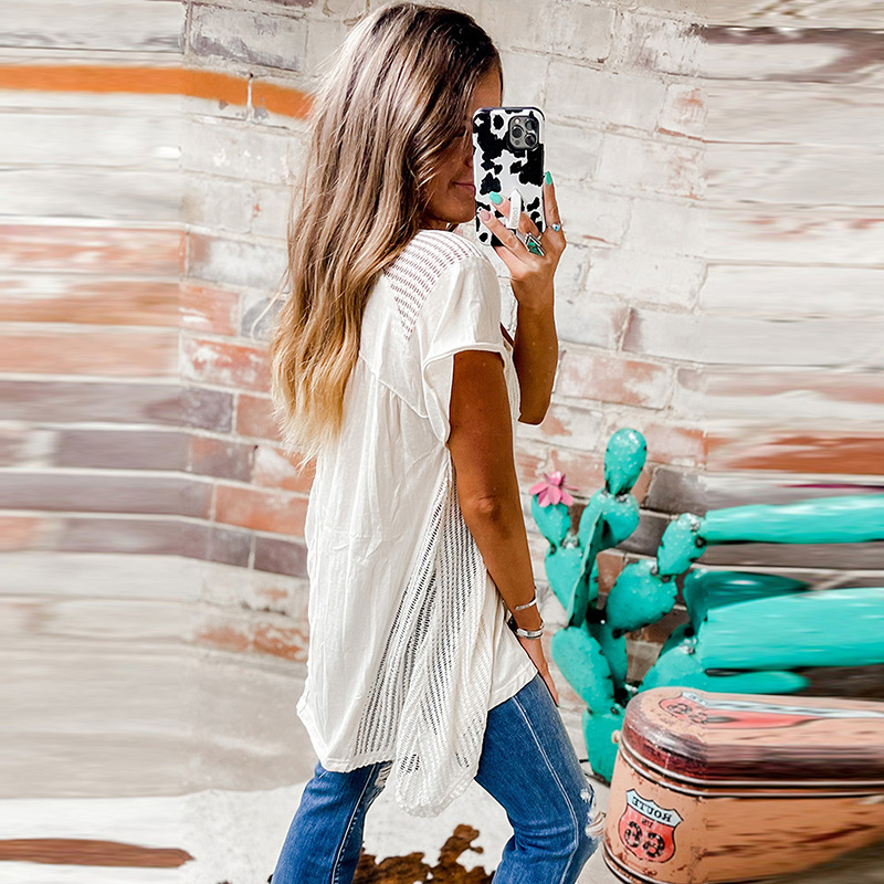 Spring New Solid Color Short-sleeved Top For Women Irregular With Personality