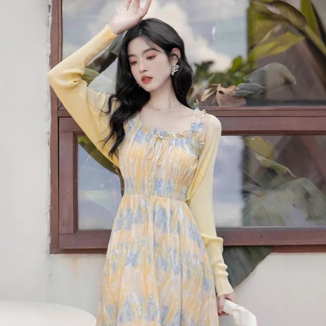 Women's French style First Love Sweet Milk colored Long Dress With Floral Print Red - Shop at LoveMi