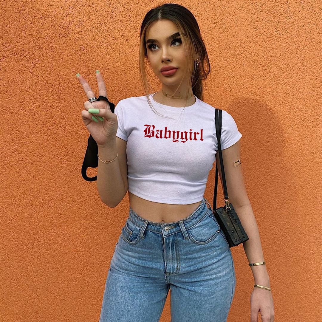 Letter-print Contrast-color Slim-fit Short-sleeve T-shirt