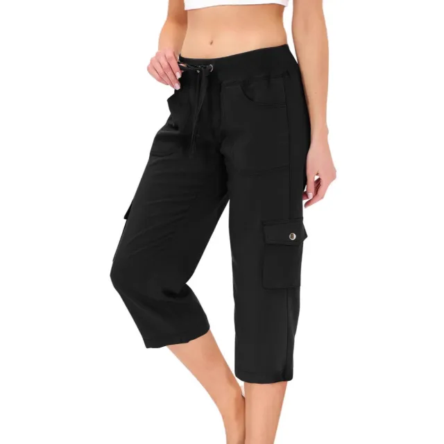 Women's Solid Color Drawstring Fitness Running Cropped Pants Black - Shop at LoveMi
