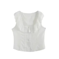 Summer Pure Lace Lace Vest Top And Mid-length High Waist Fishtail Skirt - White - View 1