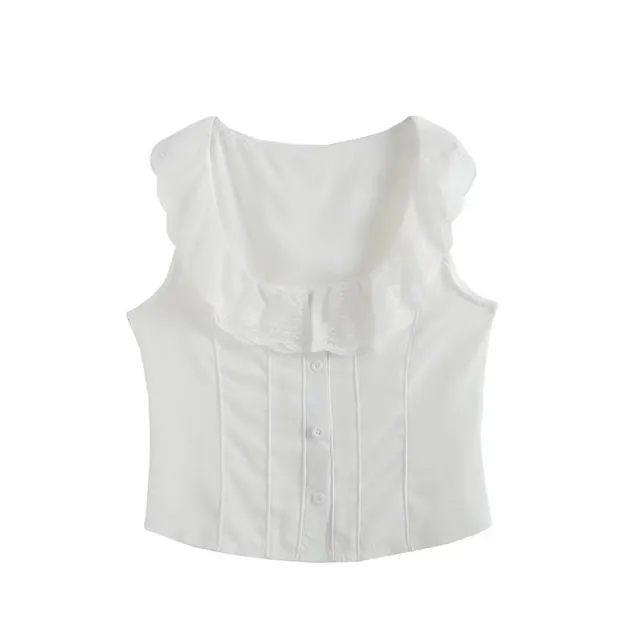 Summer Pure Lace Lace Vest Top And Mid length High Waist Fishtail Skirt White - Shop at LoveMi