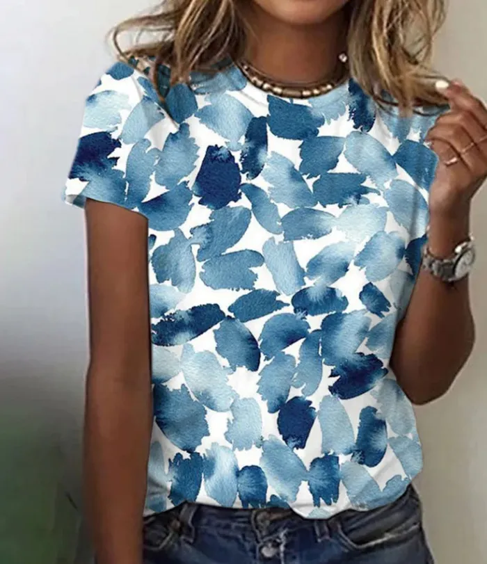 Round Neck Women's Short-sleeved T-shirt Loose Casual - Ny24041002