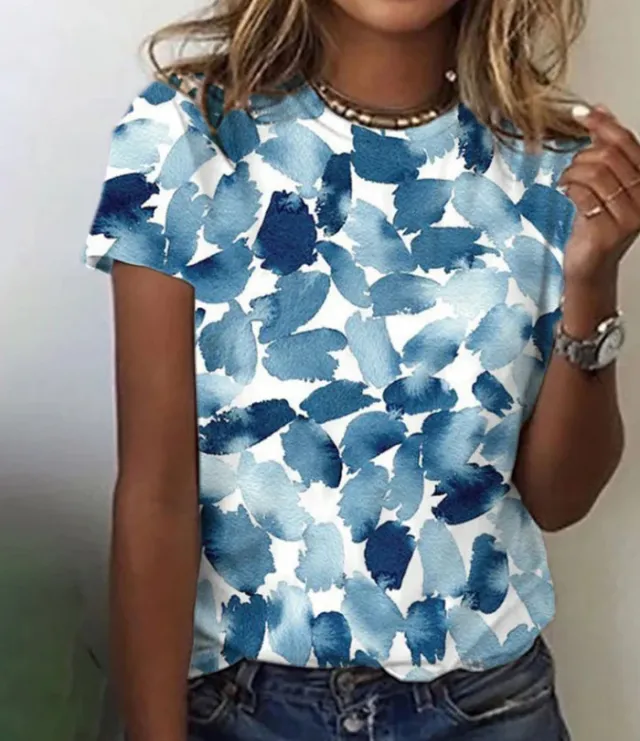 Round Neck Women's Short sleeved T shirt Loose Casual Ny24041002 - Shop at LoveMi