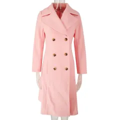 Women's Trench Coat Lapel Pocket Double Breasted Coat - Pink - View 1