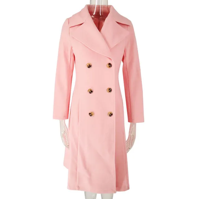 Women's Trench Coat Lapel Pocket Double Breasted Coat Pink - Shop at LoveMi