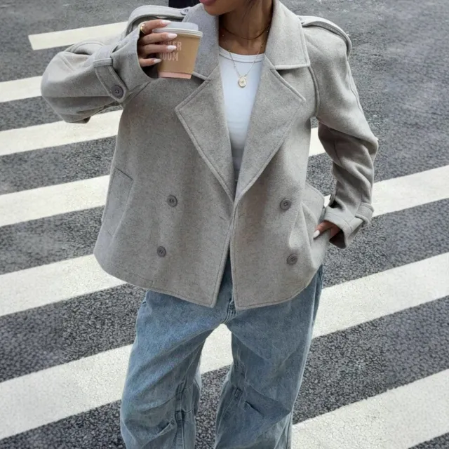 Women's Casual Loose Double Button Lapel Elegant Woolen Coat - Shop at LoveMi