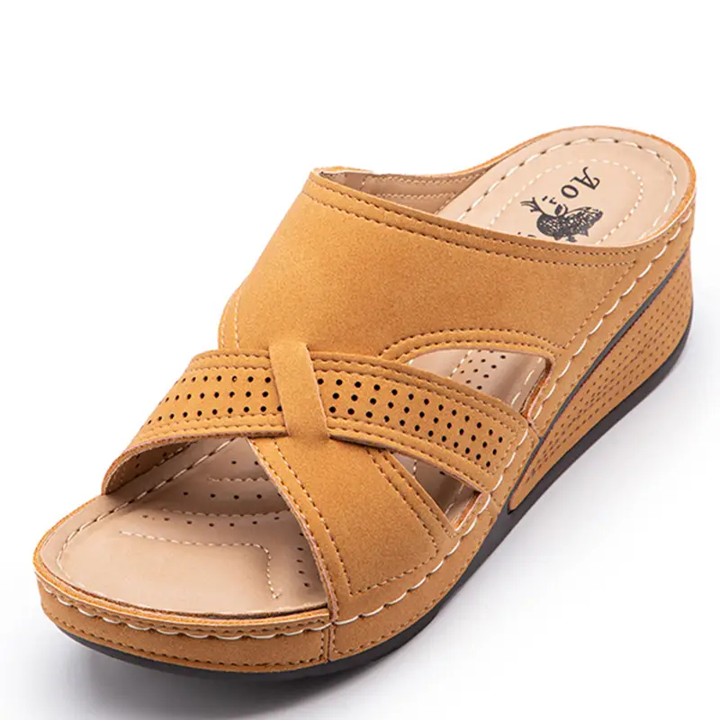 Plus-size Wedge Sandals With A Vintage Openwork Design For Women