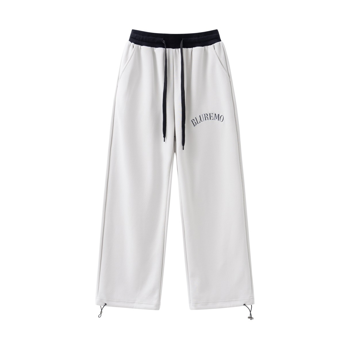 High Street Letter Embroidered Leisure Tappered Drawstring Sweatpants White - Shop at LoveMi