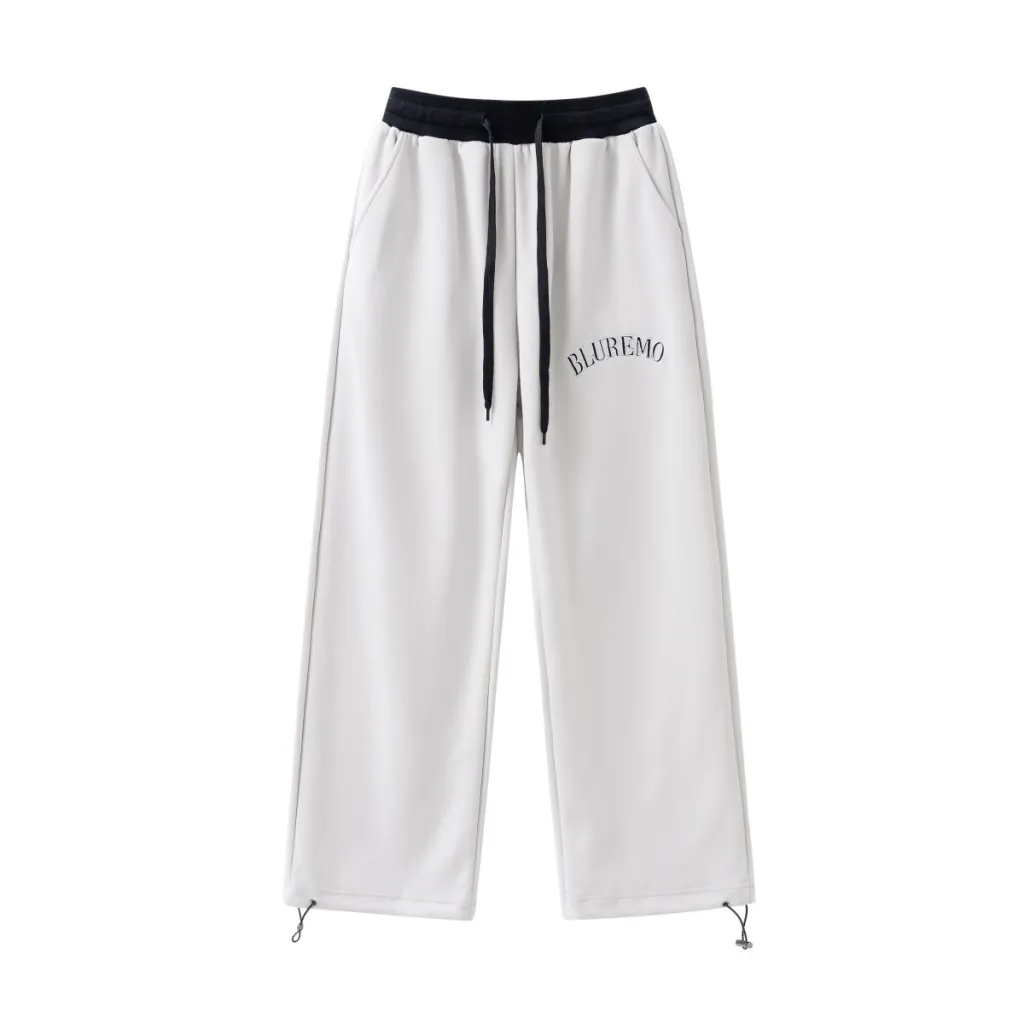 High Street Letter Embroidered Leisure Tappered Drawstring Sweatpants - White