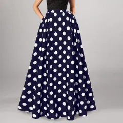 Women's Skirt Retro Dots Large Swing Dress - Dark Blue - View 1