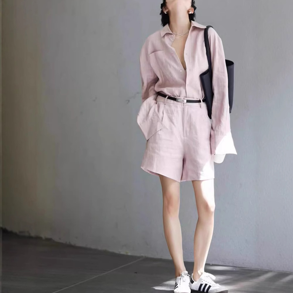 Cotton Linen Linen Top And Shorts Two-piece Set For Women