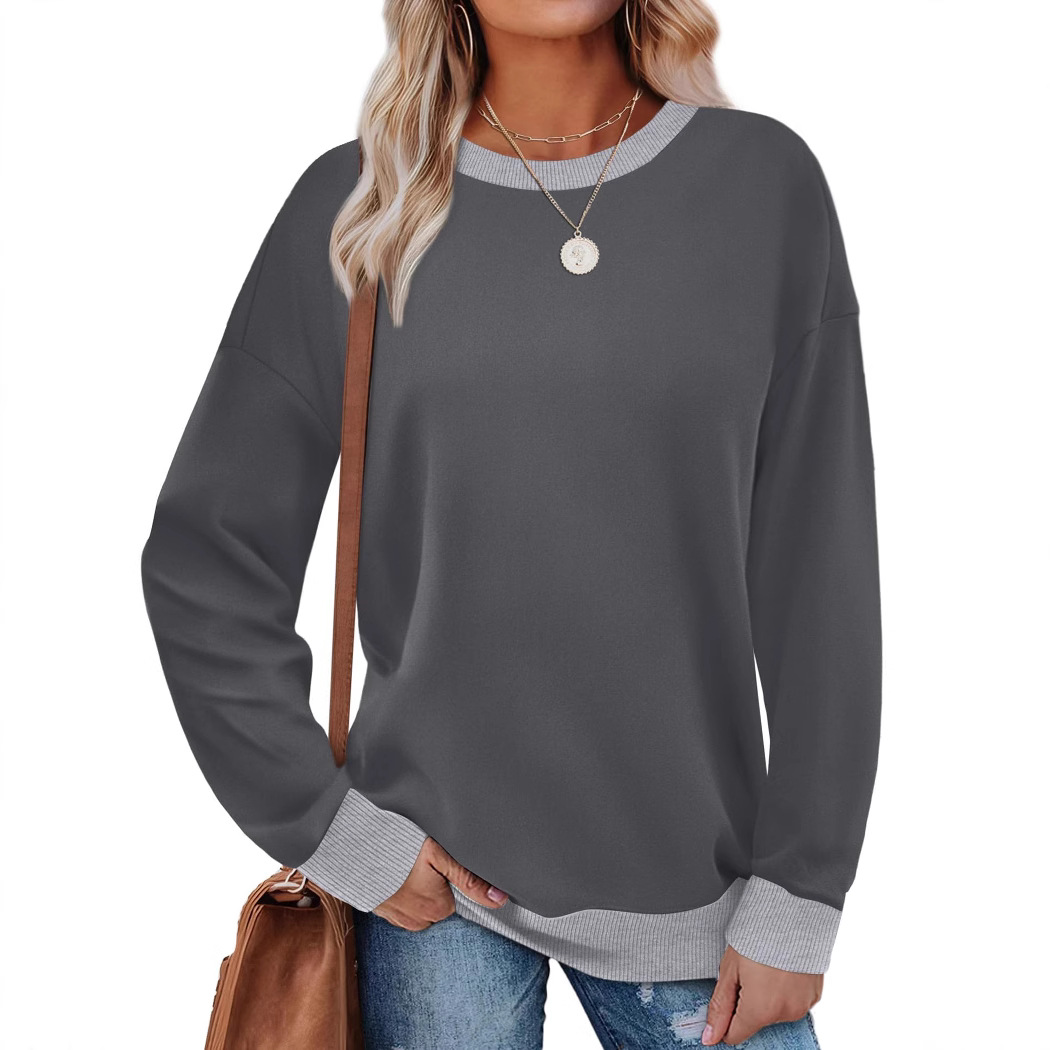 Loose Round Neck Striped Long-sleeved Top Women