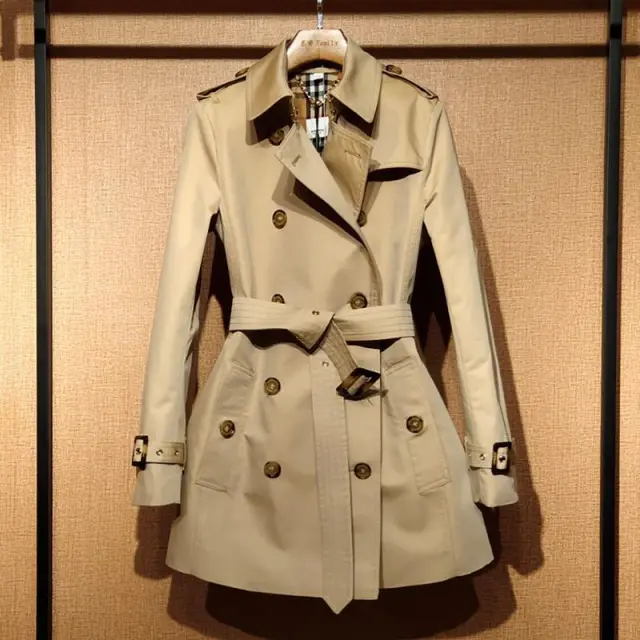 Front Shoulder Coat British Double Breasted Trench Coat Khaki - Shop at LoveMi