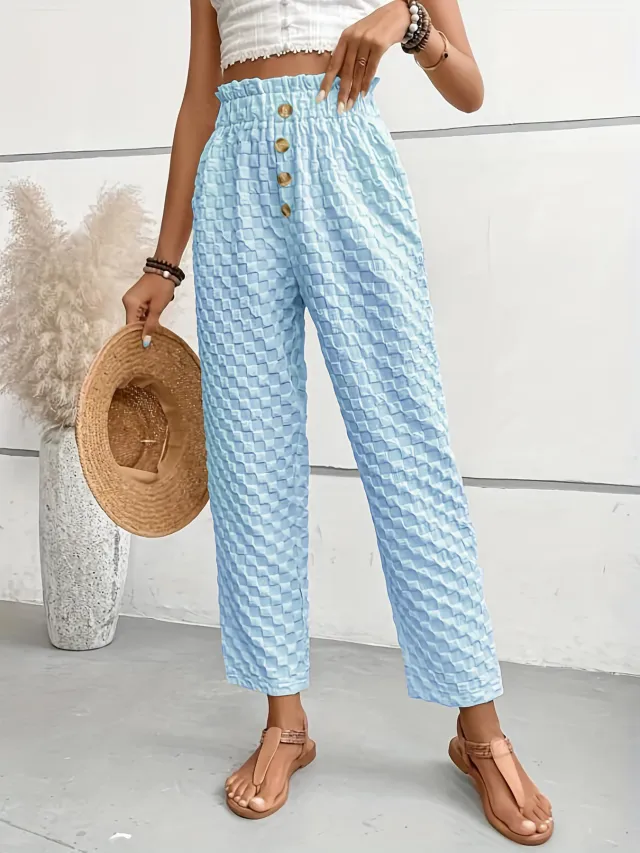 Women's Slim fit Buttoned Straight Loose Trousers Sky Blue - Shop at LoveMi