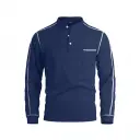 Mens Waffle-Texture Henley-Neck Long-Sleeve Polo Shirt view 3