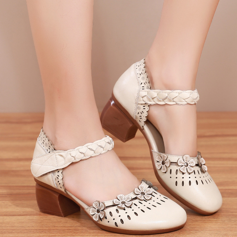 Coarse Heel Hollow Artistic Retro Women's Shoes Summer Sandals