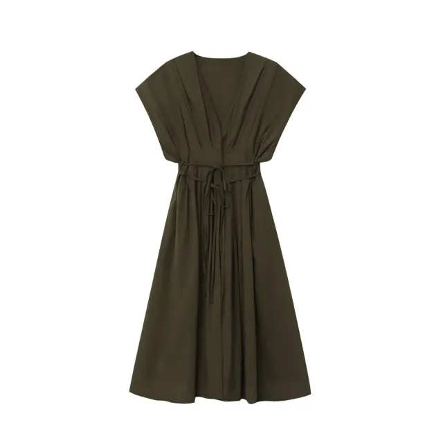 Summer New Women's Fashion Pleated Draped Short Sleeve Midi Skirt Dress Picture Color L - Shop at LoveMi