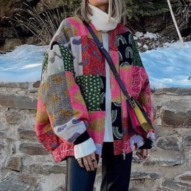 Women's Comfort And Casual Loose And Warm Geometric Printed Sweater Coat - Shop at LoveMi