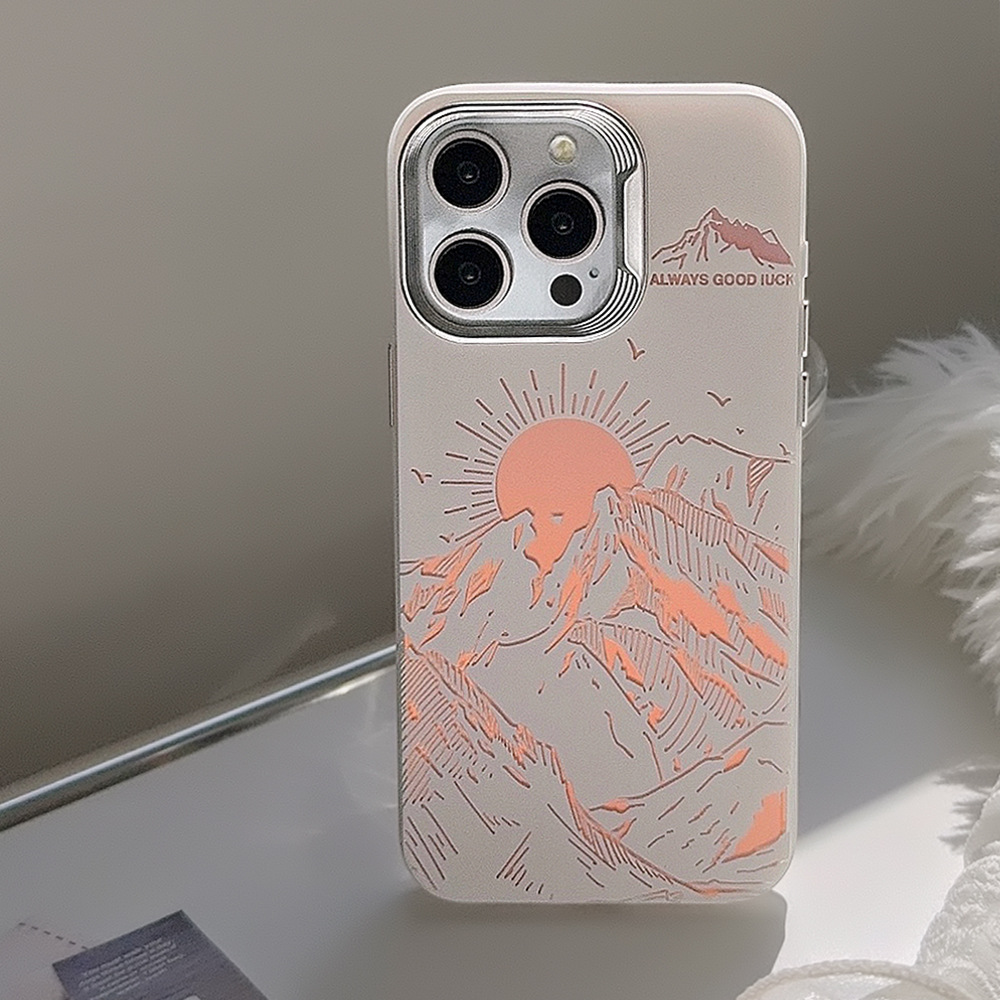 Laser Sunset Golden Mountain themed Phone Case With Electroplating