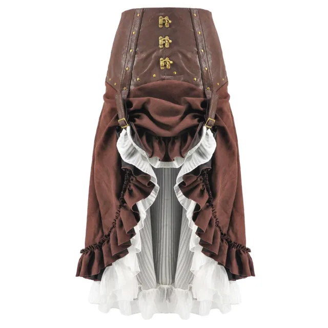 Halloween Stage Costume Steampunk Irregular Skirt Two piece Set Brown - Shop at LoveMi