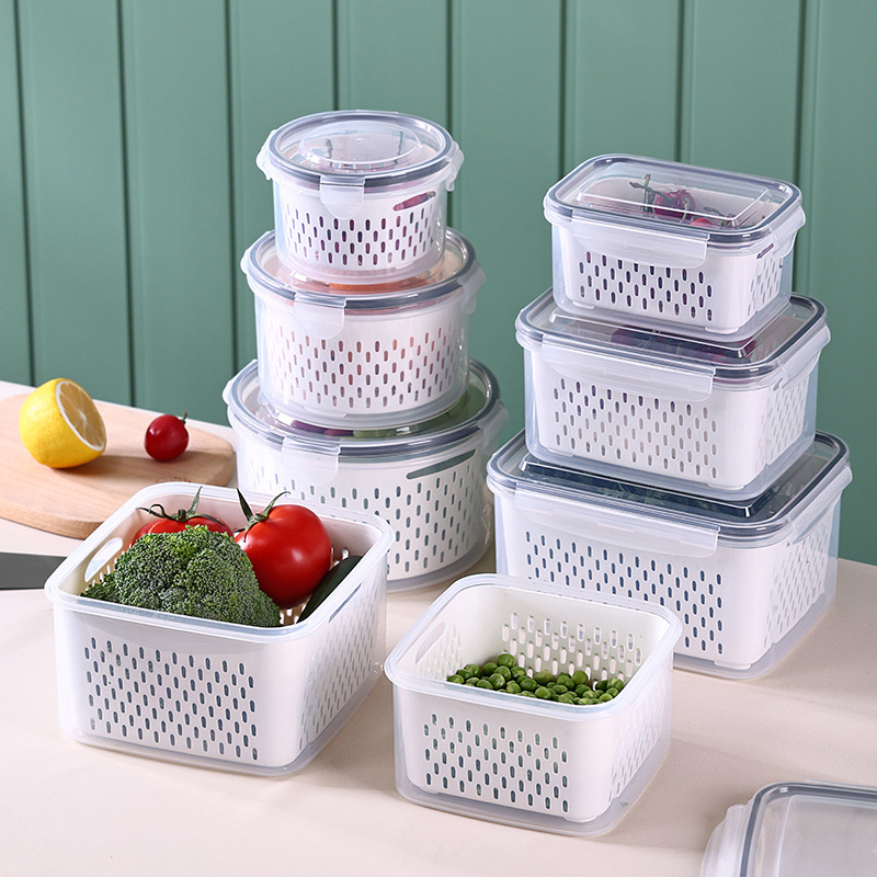 Double-layer Draining Plastic Food Storage Container Set