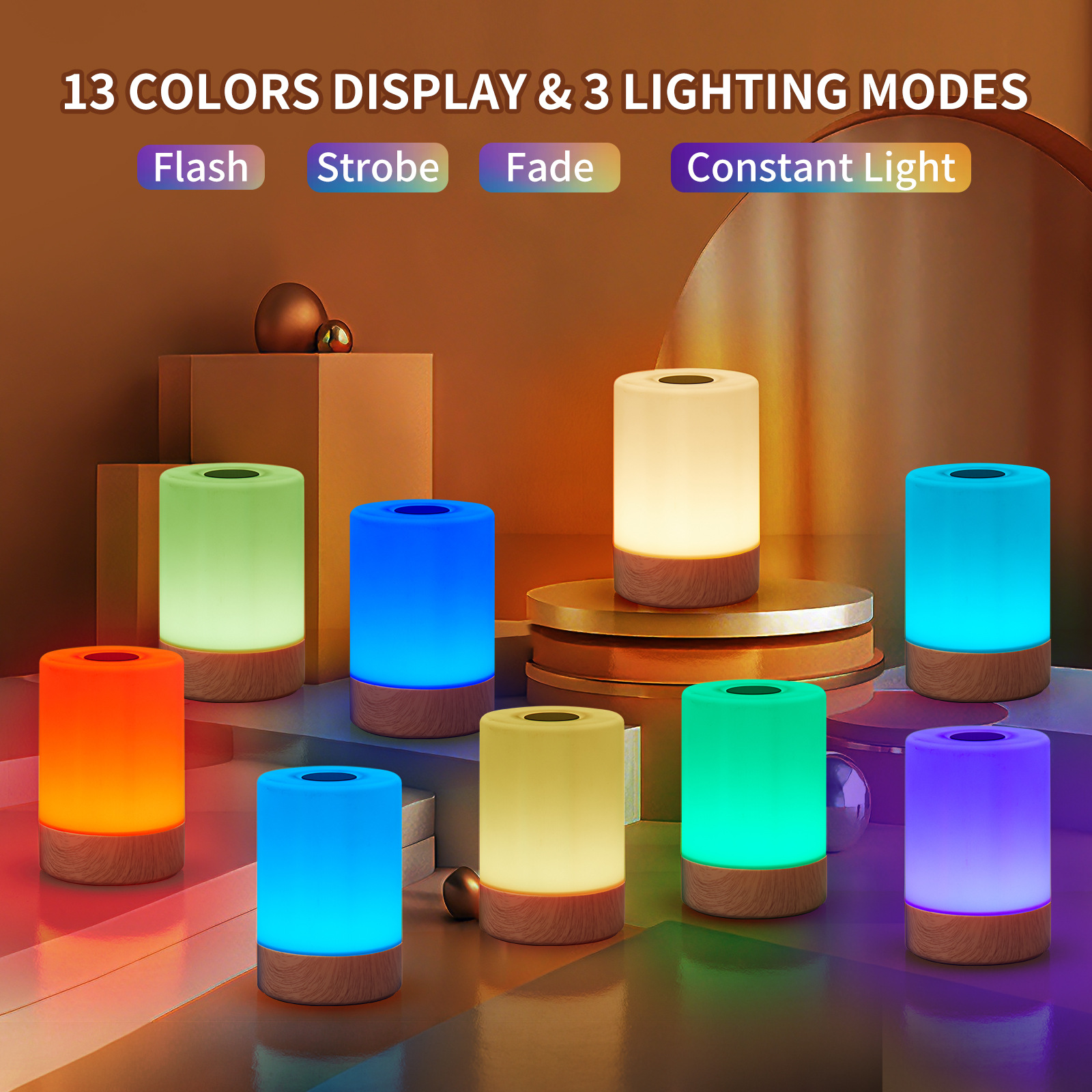 Wood-grain Touch-controlled Dimmable Stepless Bedside Lamp