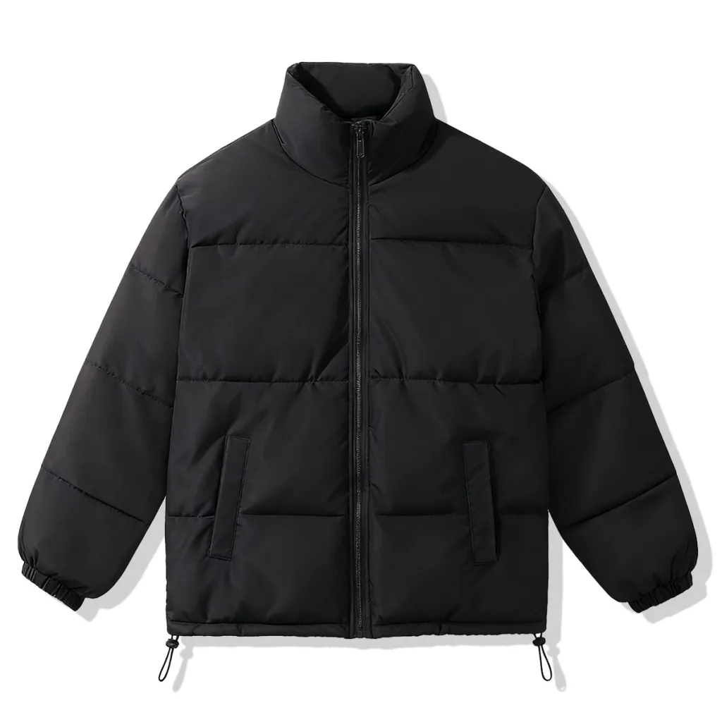 Women's Simple Casual Solid Color Versatile Hooded Stand Collar Warm Cotton Coat - Black