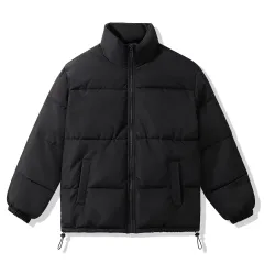 Women's Simple Casual Solid Color Versatile Hooded Stand Collar Warm Cotton Coat - Black - View 1
