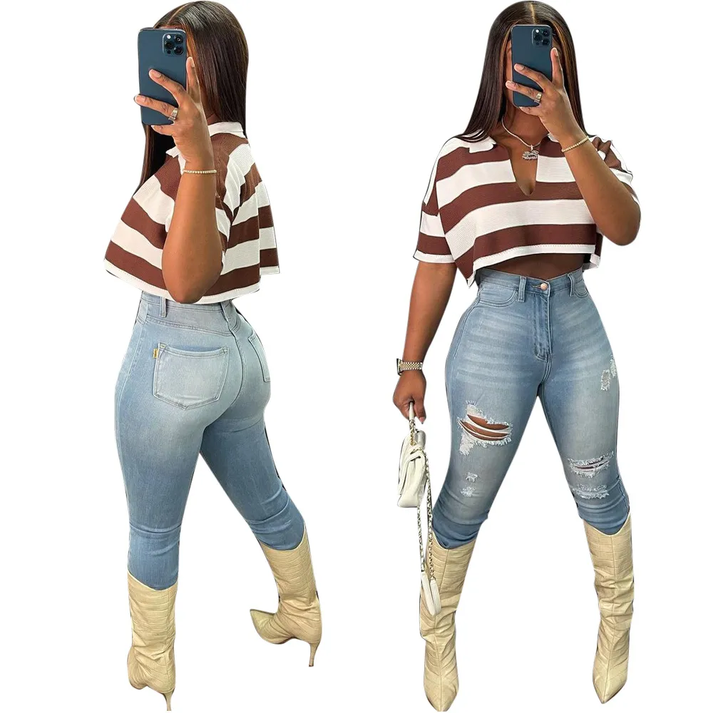 Women's Summer New Sunken Stripe Short-sleeved Top Fashion Positioning Striped Drop-shoulder Sleeve Loose T-shirt - Brown