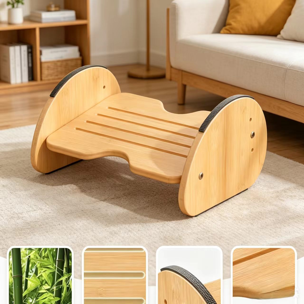 Wooden Office Footrest, Adjustable Under-desk Stool