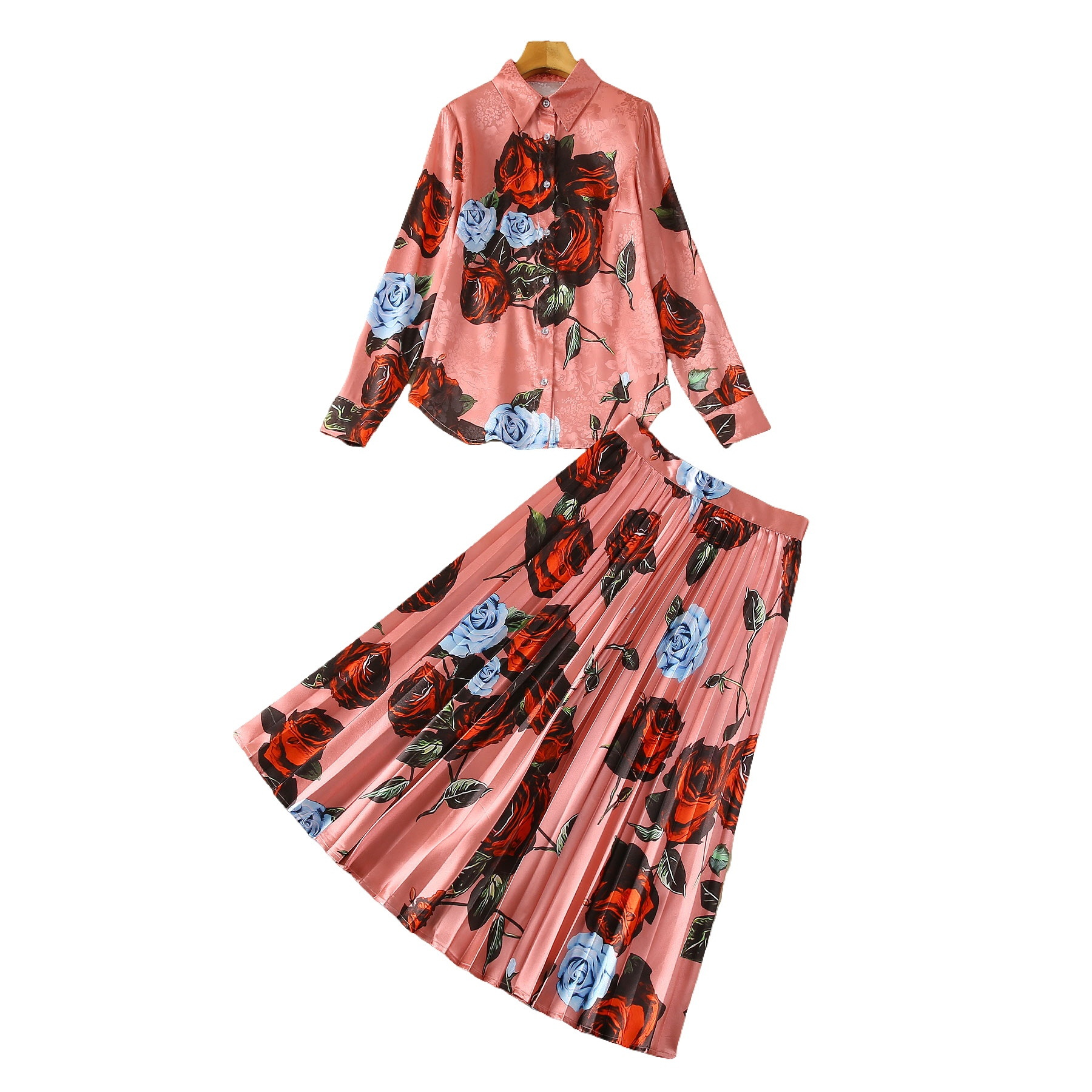 Long Sleeve Pleated Midi Skirt Suit, picture 5 of 8