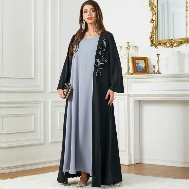 3803 Middle East Arab In Stock Applique Cardigan Skirt Black - Shop at LoveMi