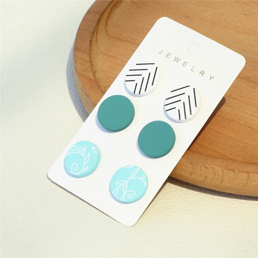 Elegant Striped Light Blue Printed Acrylic Small Round Earrings