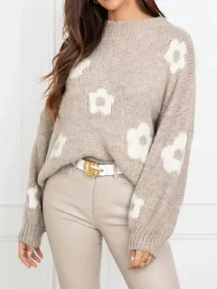 Autumn And Winter Women's Sweaters, Women's Floral Personalized Plus-size Trendy Sweaters - Gray - View 1