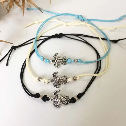 Fashionable Braided Rope Turtle Pendant Anklet for Women
