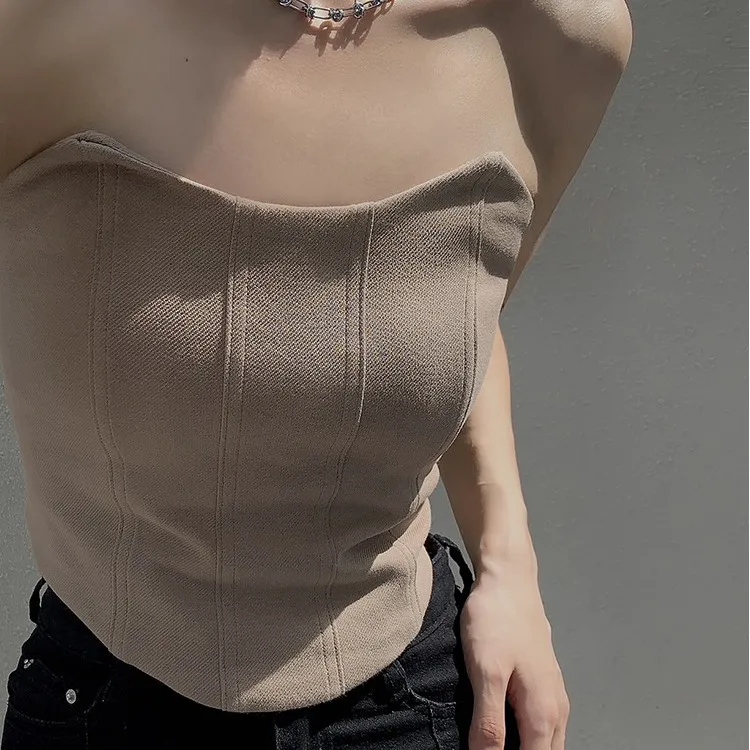 Fashion Outerwear Tube Top Strapless Camisole Women - Khaki