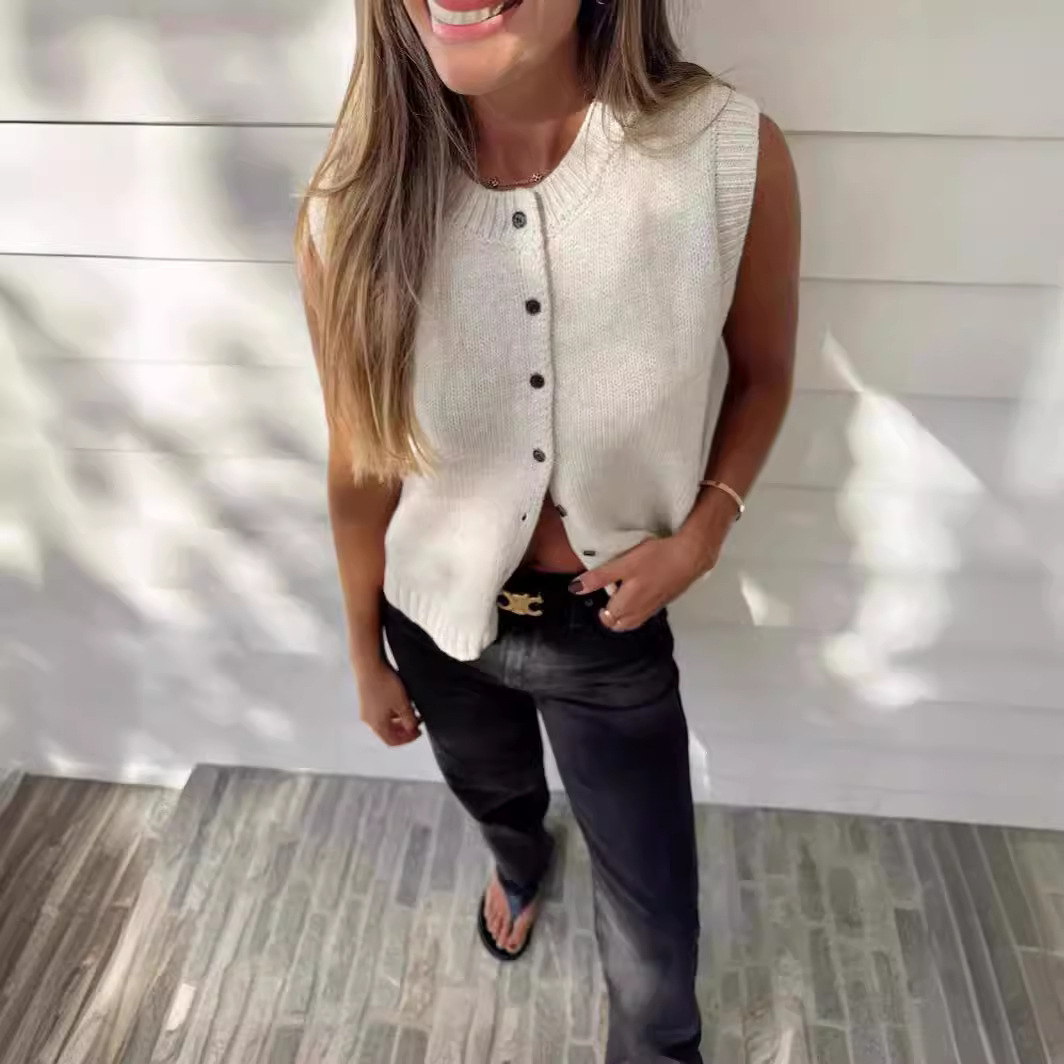 Knitted Vest Casual Single-breasted Cardigan Top