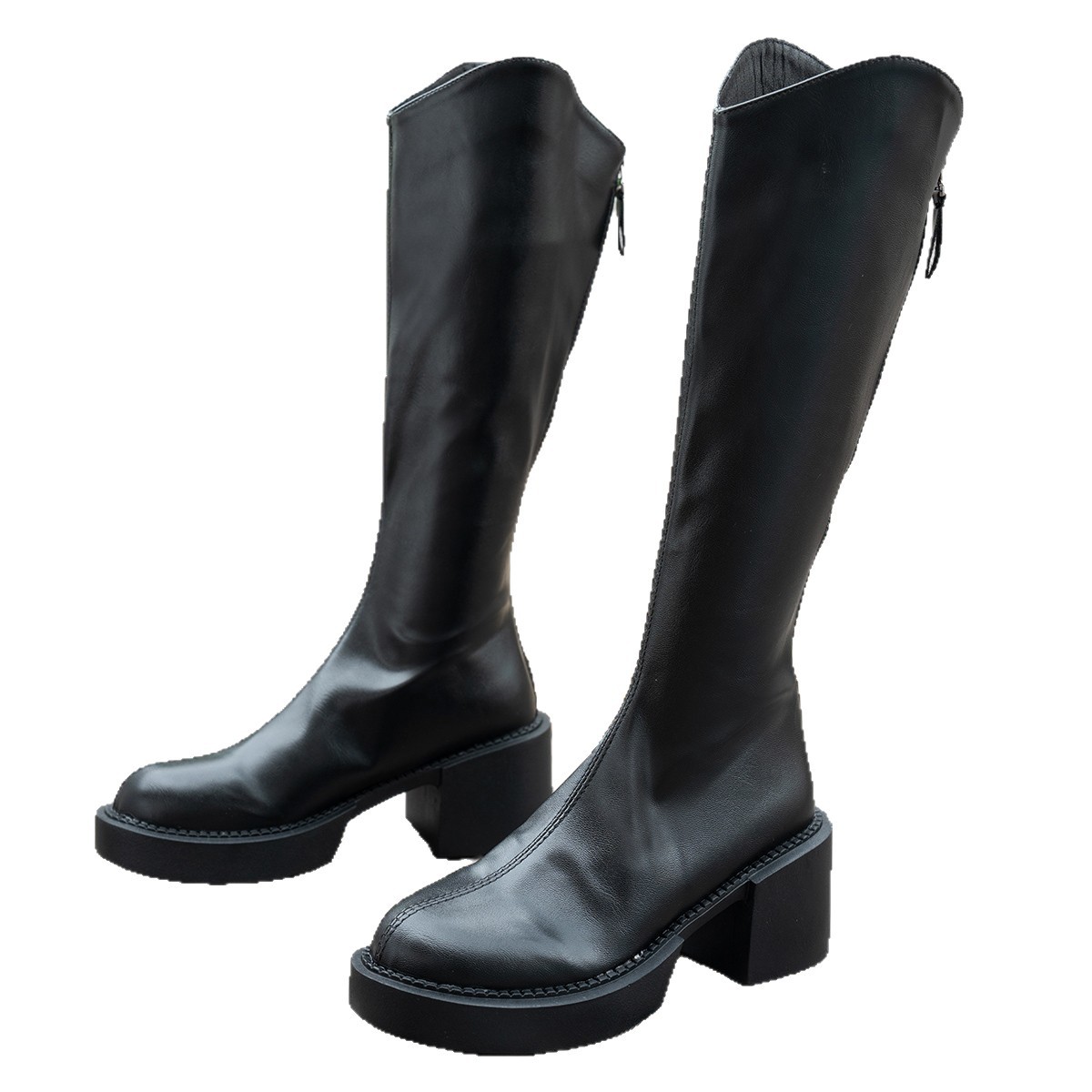 Chunky Heeled Figure Flattering European And American Style Knee High Boots - Image 4