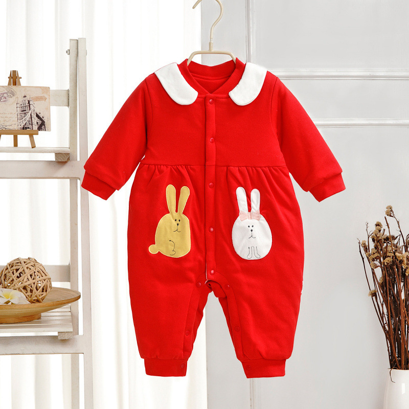 Spring And Autumn Baby Quilted Jumpsuit Three Layers Warm - Image 5