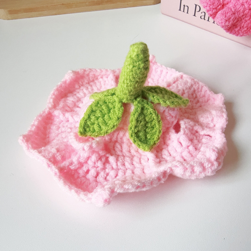 Hand-crocheted Cat Pumpkin Pet Hat Pink S